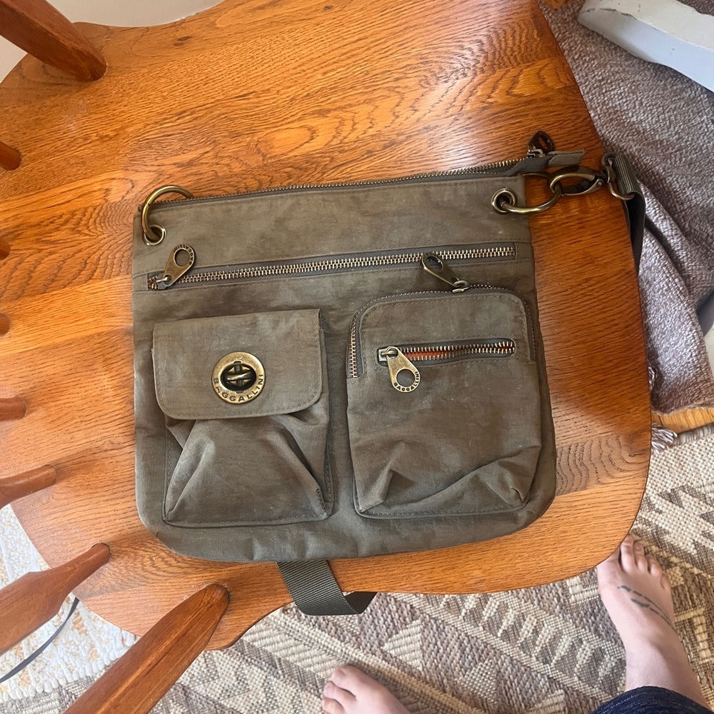 Baggalini Olive Crossbody Messenger Bag with Front Utility Pockets
